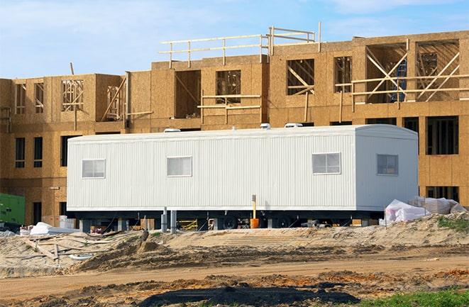 construction workers meeting at office trailers on rent in Forest Park